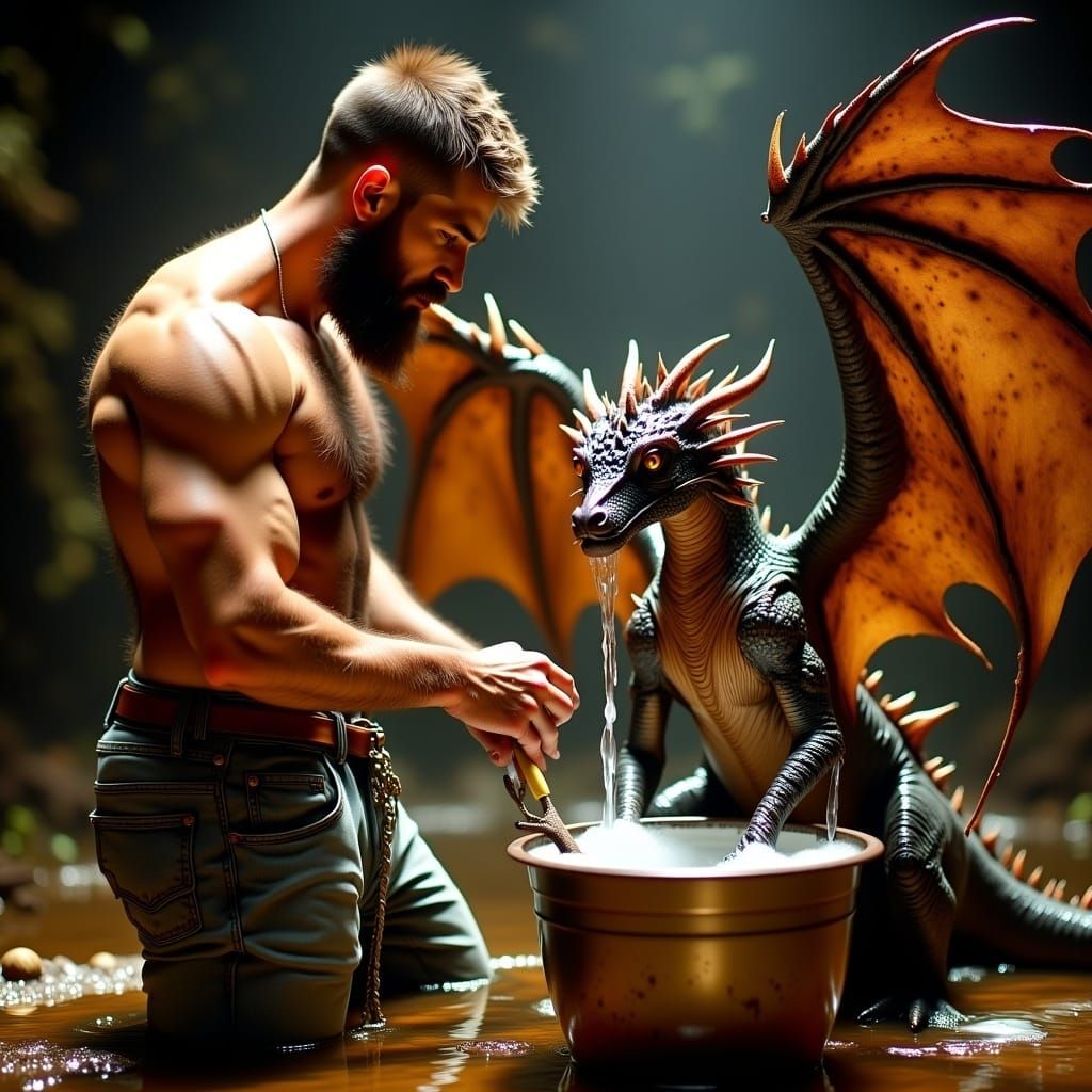 Dragon Wash Day: A Sun-Drenched Scene