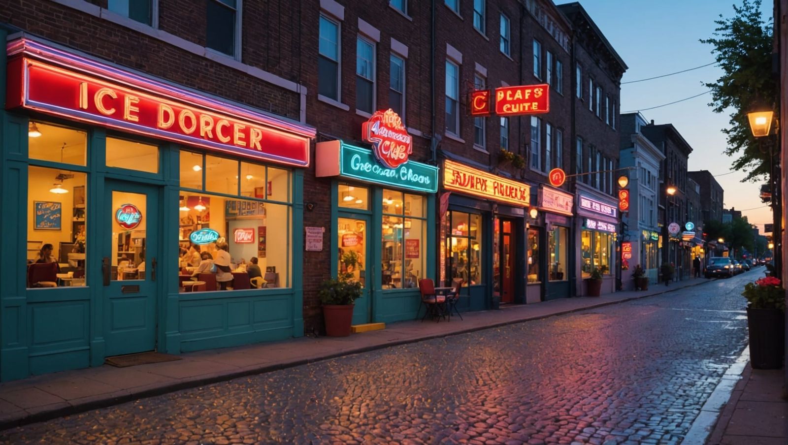 Charming Neon Street Scene in Studio Ghibli Style