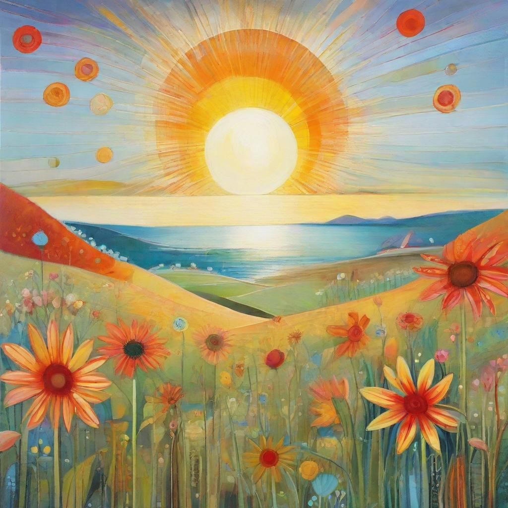 Colorful Sunrise in Mid-Century Modern Style