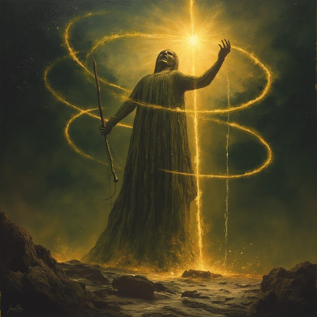 Supreme Deity with Pickle Staff and Cosmic Vortexes