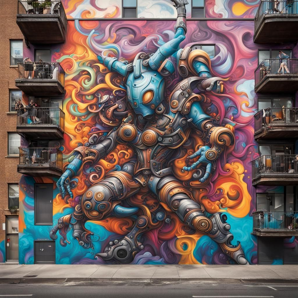 Dynamic Mural Blends Graffiti and Digital Art