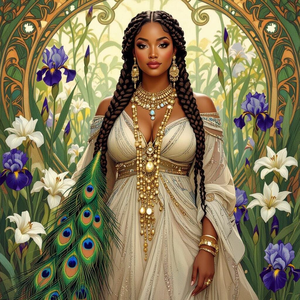 Elegant Woman in Art Nouveau Garden