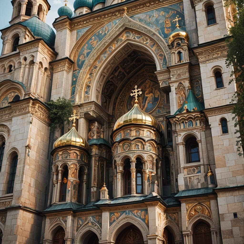 Ornate Orthodox Cathedral Exterior in Natural Light