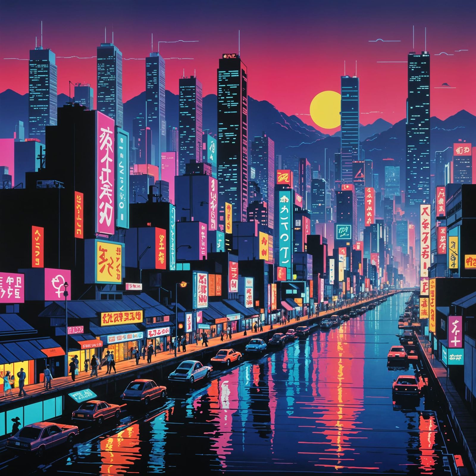 Synthwave Coastal City Inspired by Hiroshi Nagai