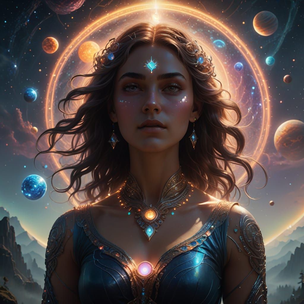 Sacred Geometry Goddess in Iridescent Splendor