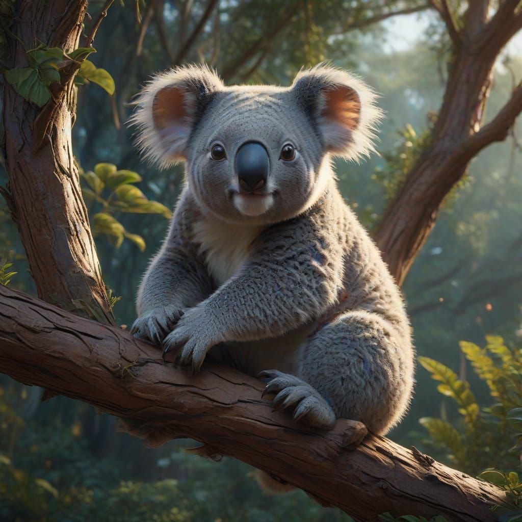 Fantastical Koala on Tree Branch Matte Painting