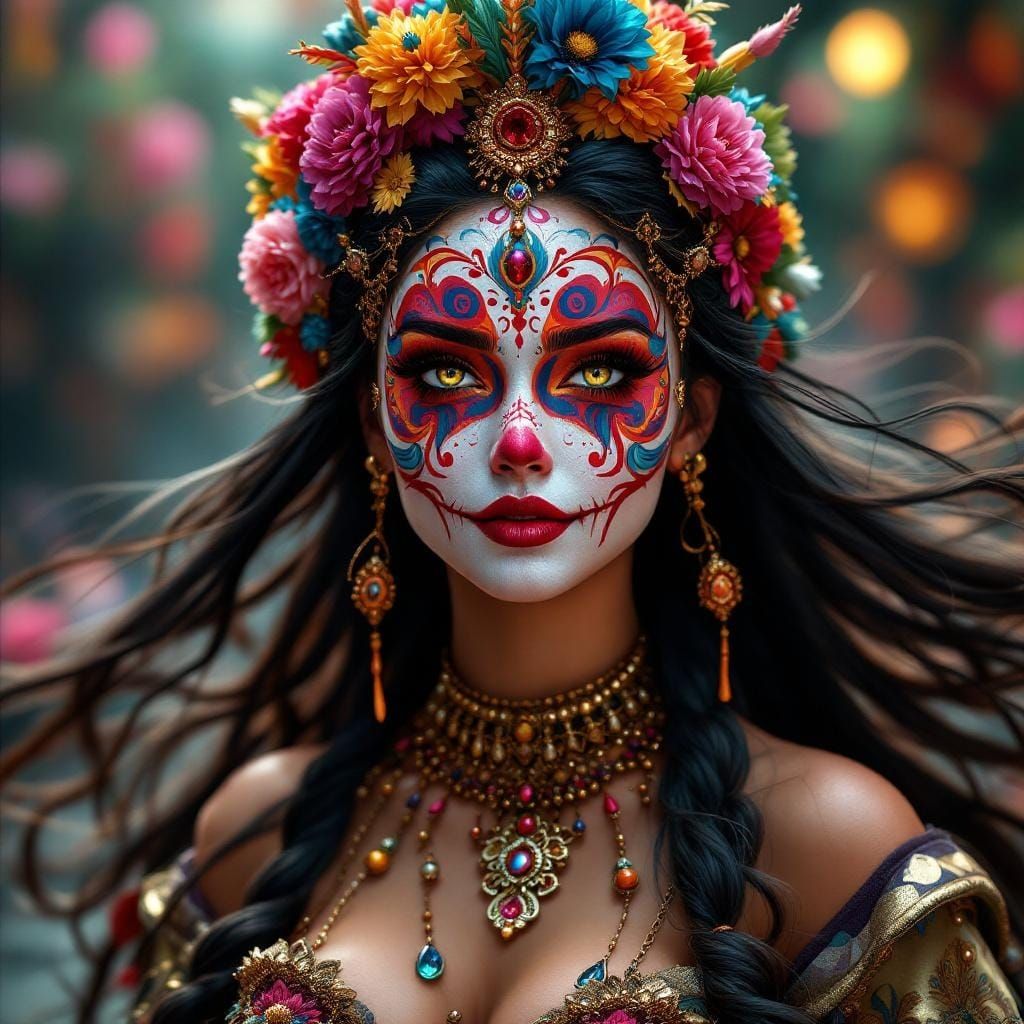 Chola Lady with Clown Face in Anime Style