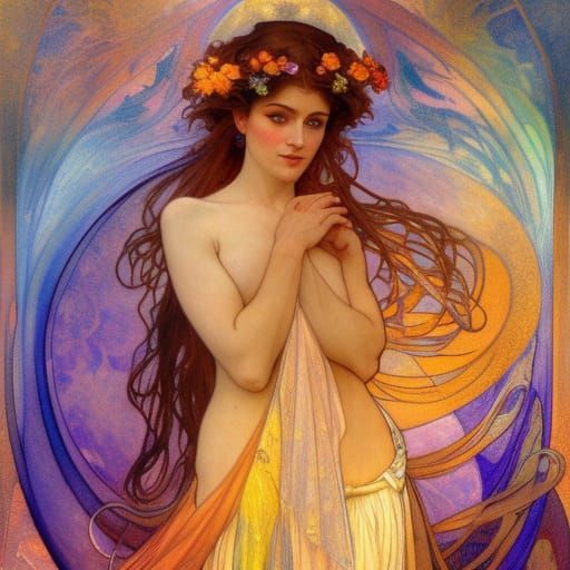 Radiant Tattooed Woman in Wildflower Meadow