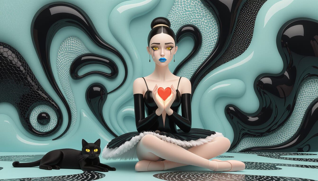 Abstract Ballerina with Heart, in 3D Digital Art