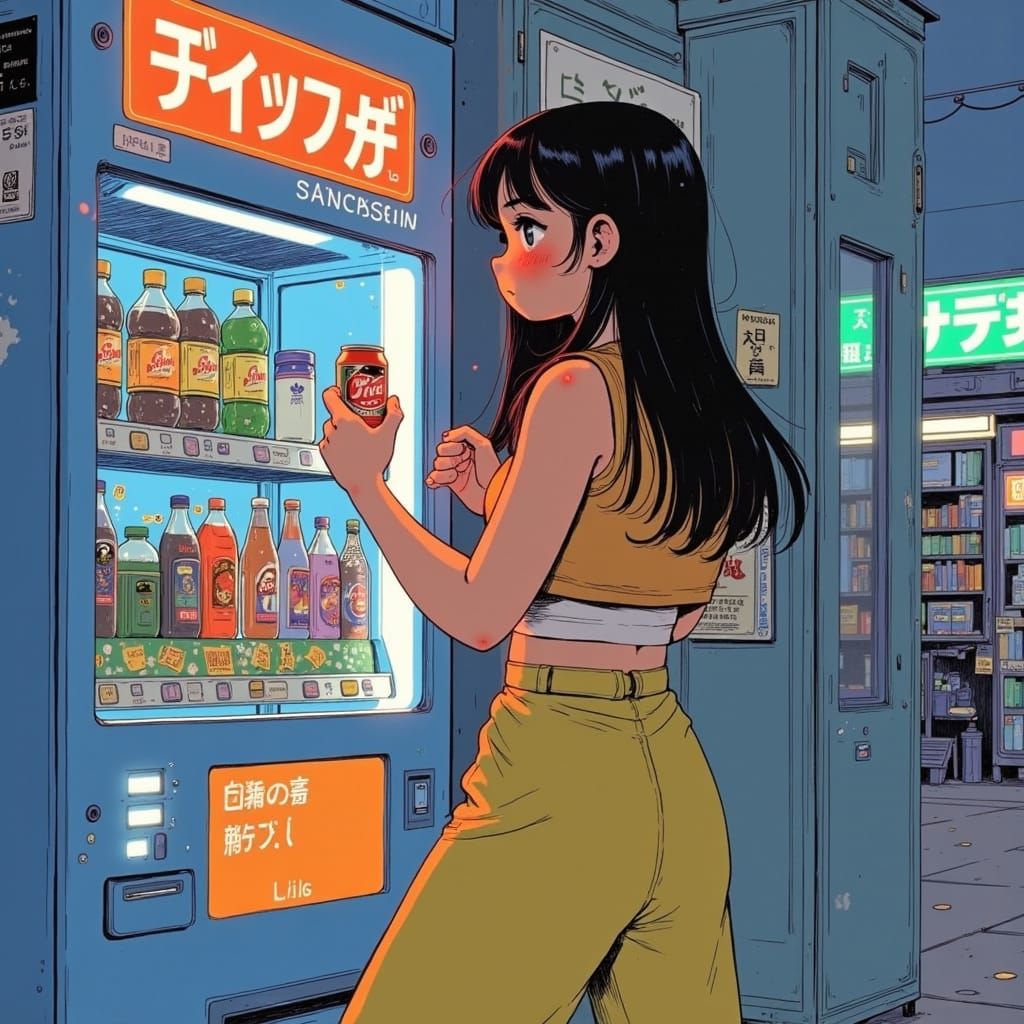Magical Girl at a Japanese Convenience Store at Night