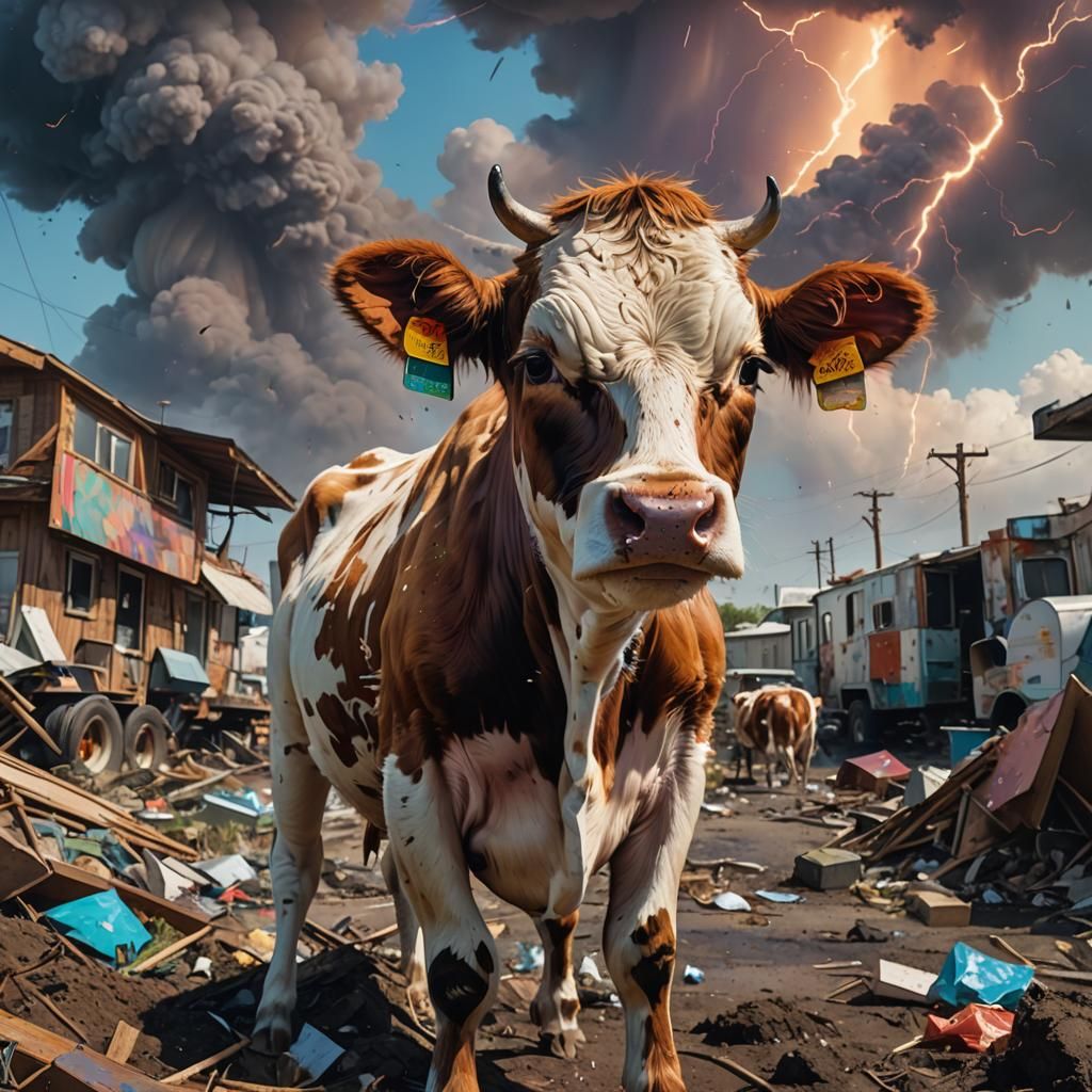 Baby Cow Amidst Psychedelic Tornado