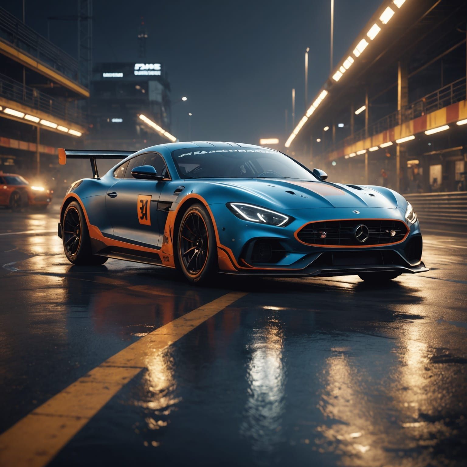 Racing Cars Dodging Lightning in Detailed Matte Painting