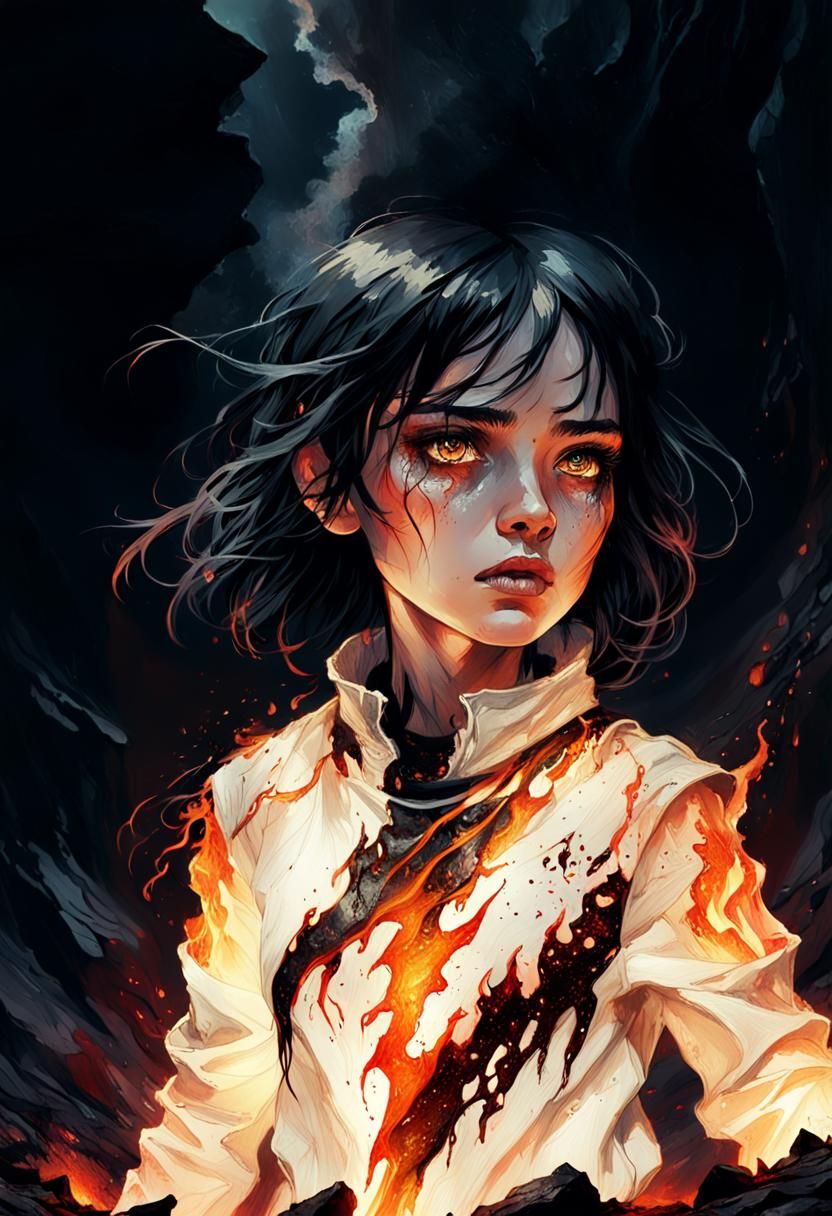 Dark Fantasy Lava Girl: Unreal Engine 5 Illustration