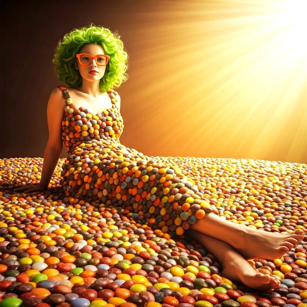 Surreal Woman of Candy Dreams in a Smartie Landscape