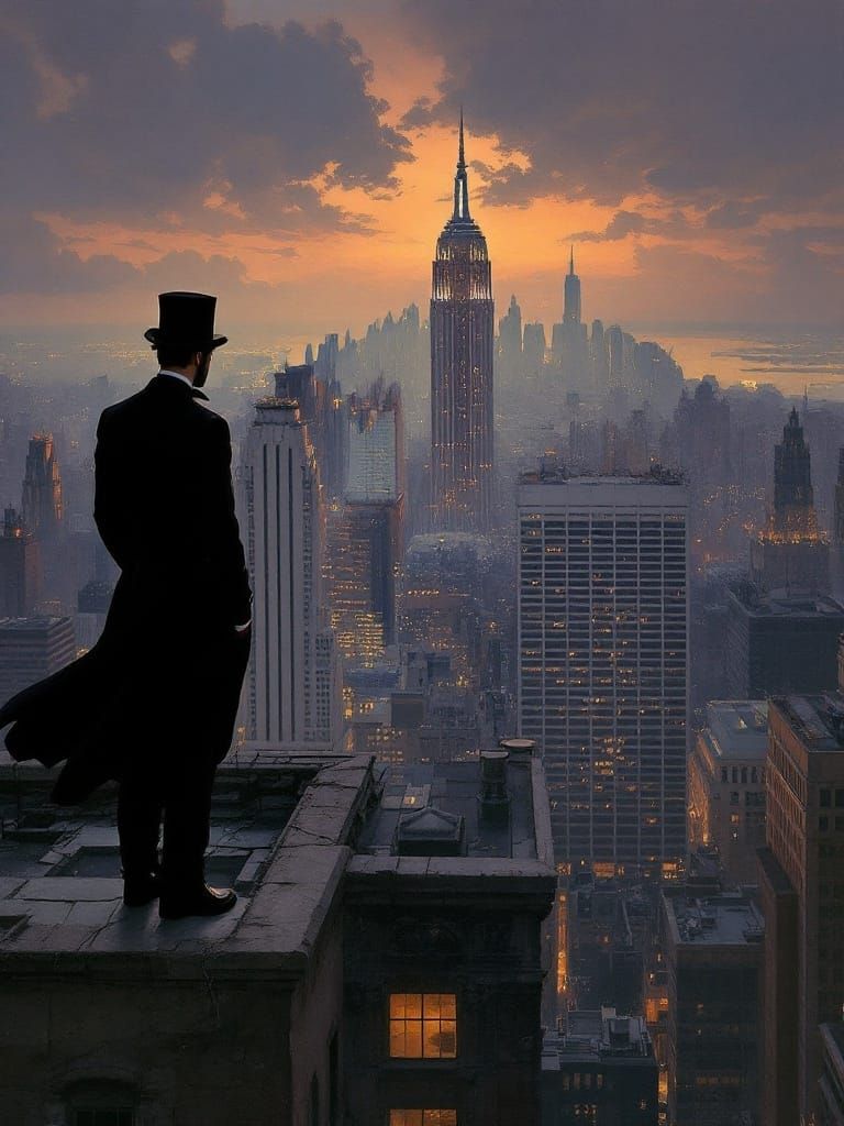 Timeless Figure Watches Over City Streets