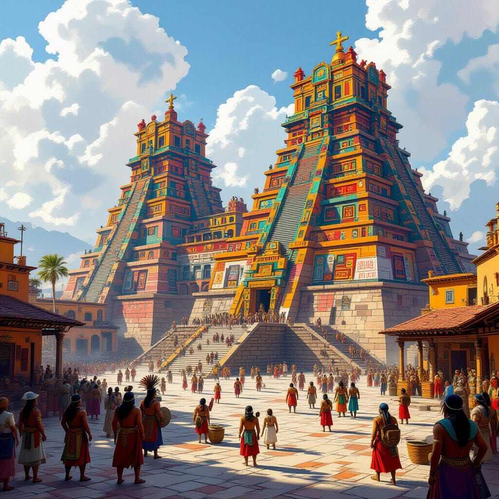 Tenochtitlan Reconstruction: Aztec Capital in Matte Painting...