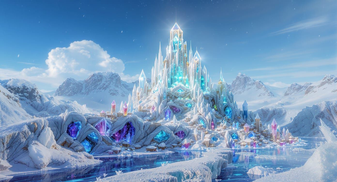 Miniature Crystal Palace in Snowy 3D Landscape