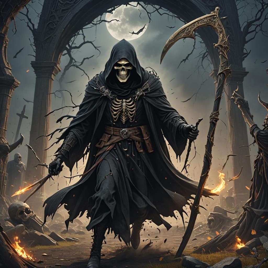 Grim Reaper Leaps from Death Tarot Card