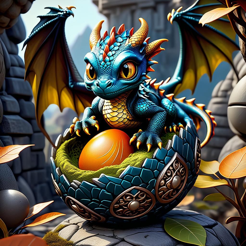 Adorable Dragon Hatchling in Cosmic Dark Fantasy Style