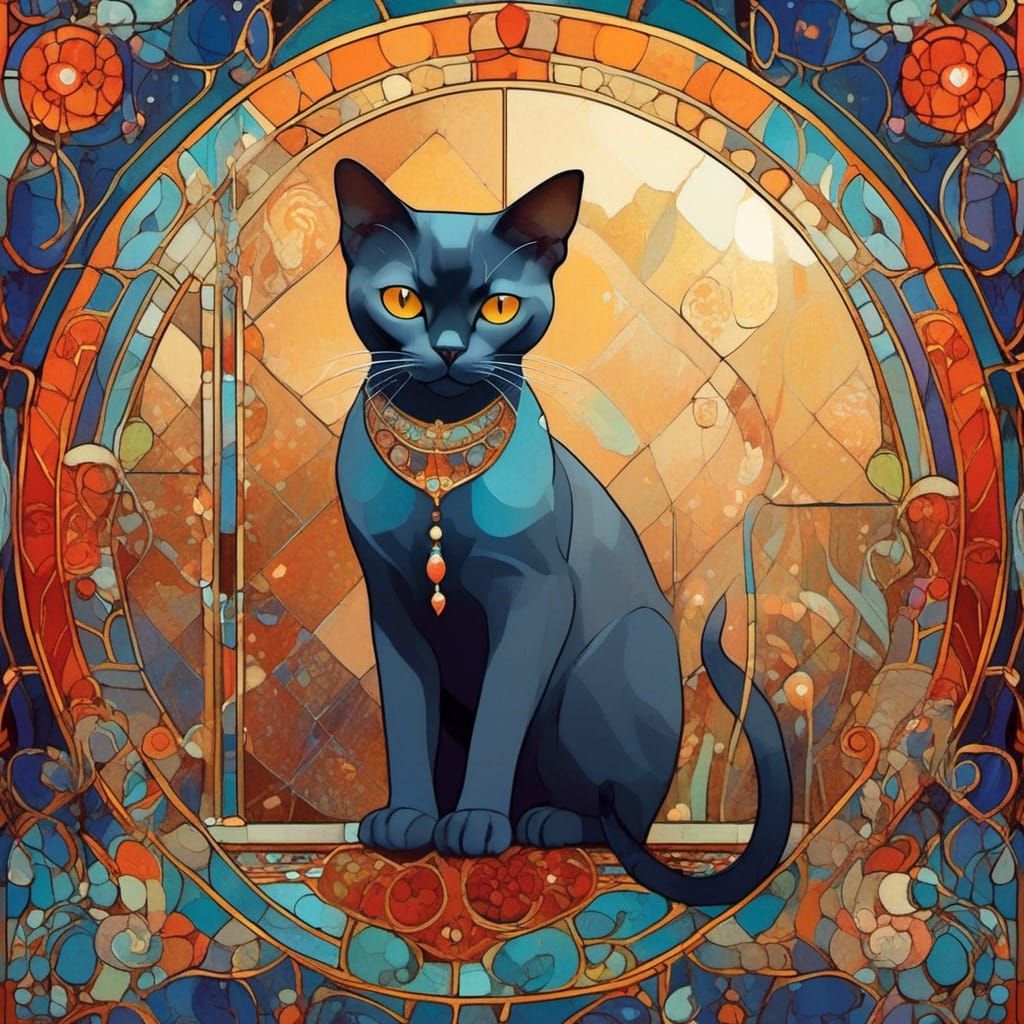 Stained Glass Burmese Cat in Vivid Colors