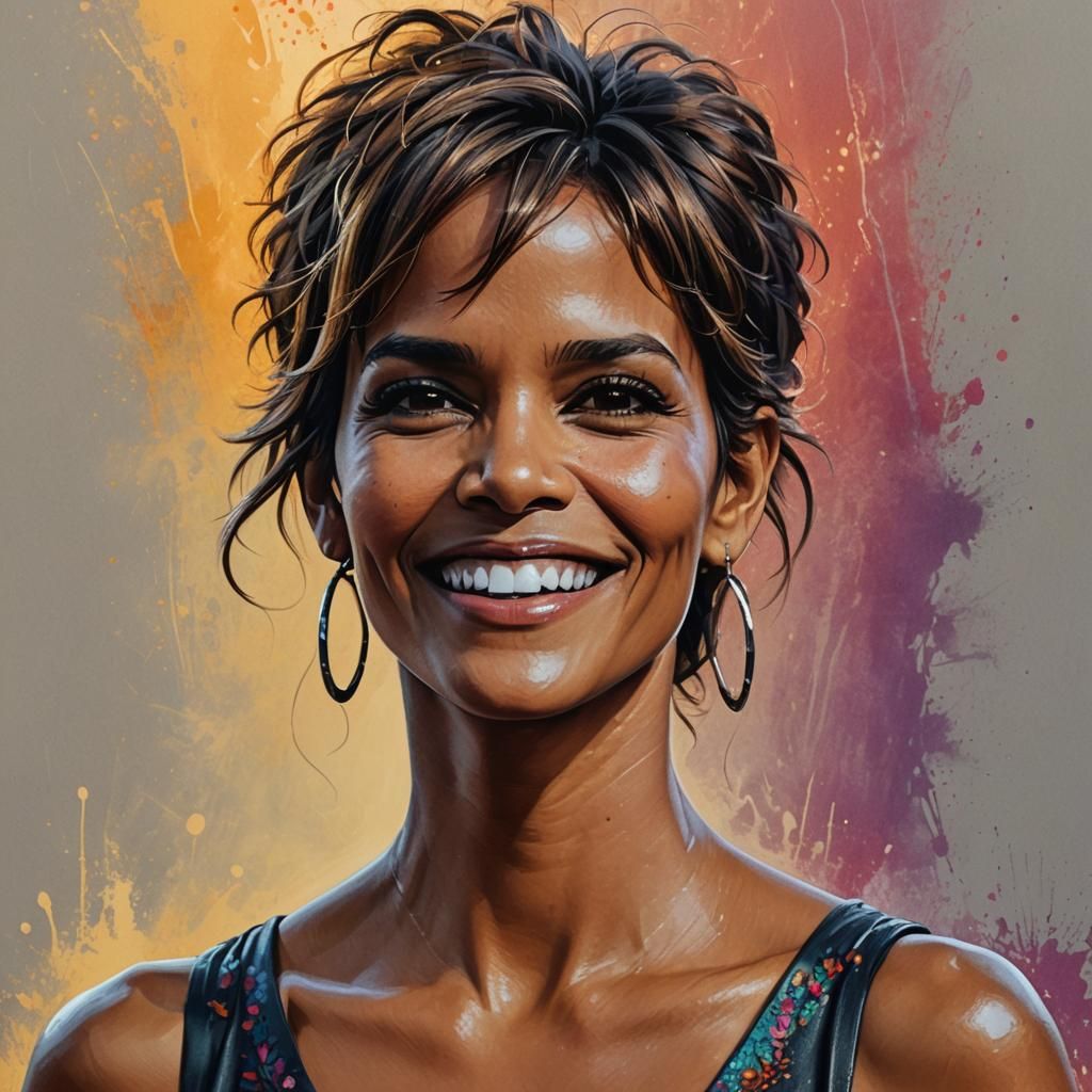 Hyperrealistic Portrait of Halle Berry with Amorous Smile