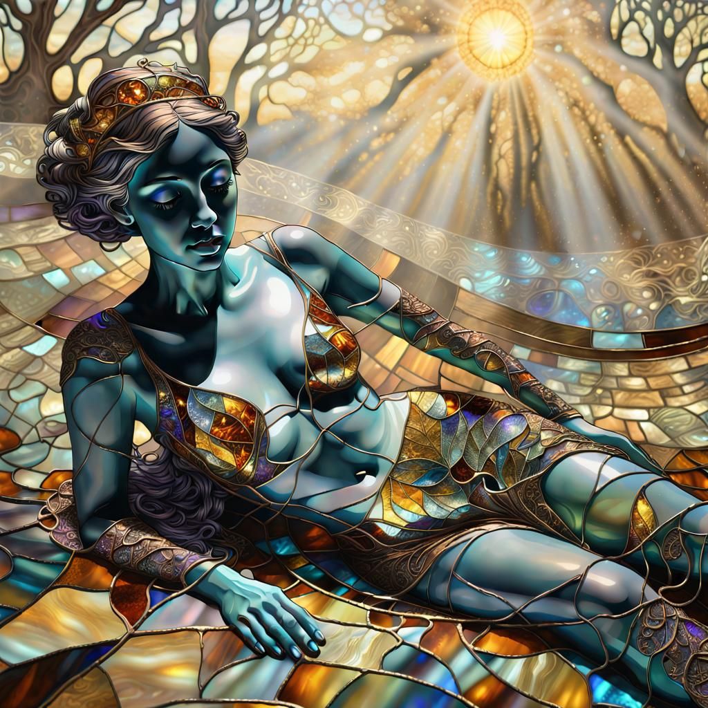 Haunted Woman in Tiffany Stained Glass Style