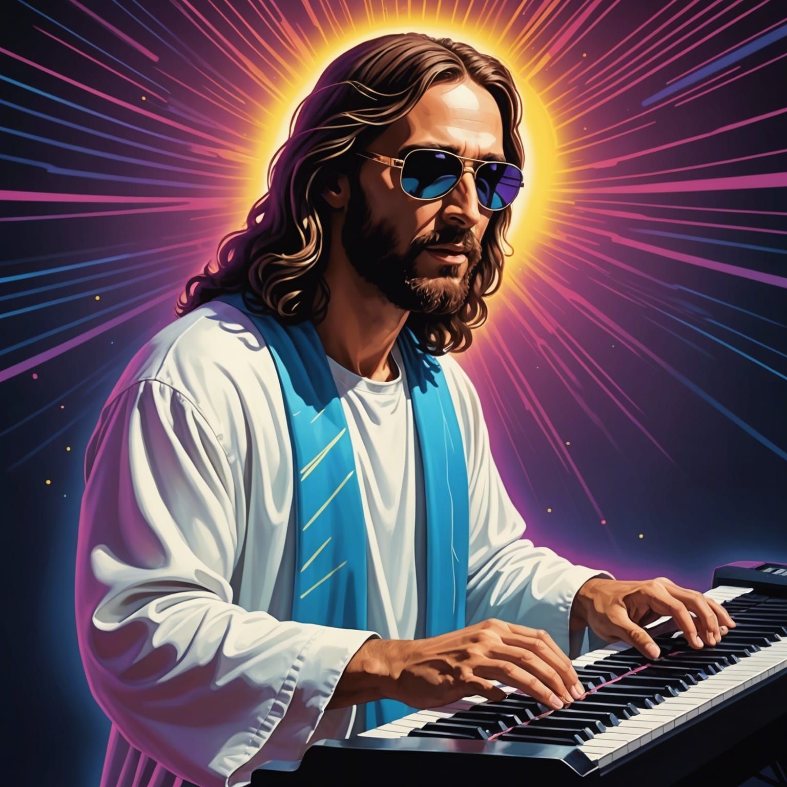 Jesus Christ as 80s Techno Artist
