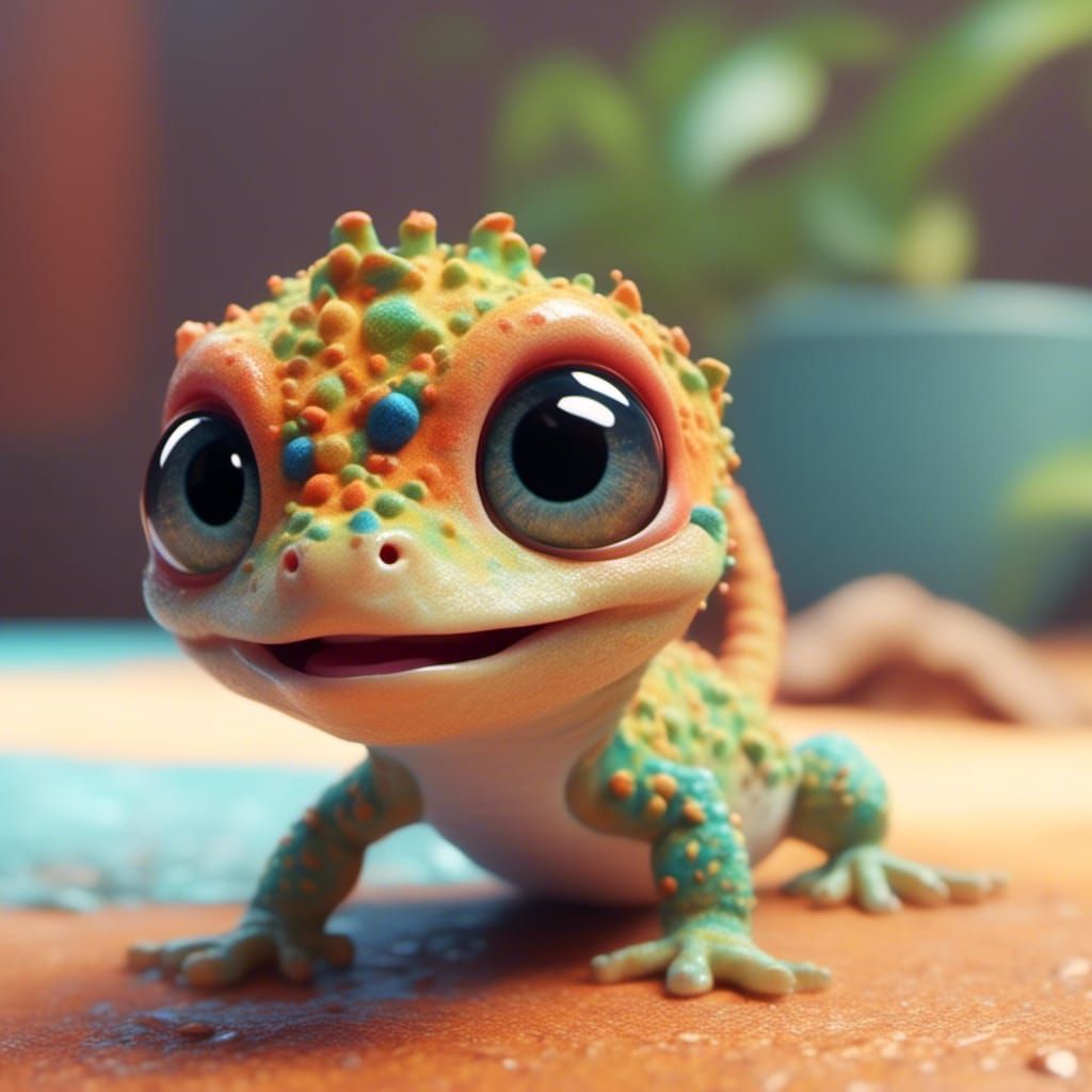 Cartoon Googly-Eyed Baby Gecko in Cute Style