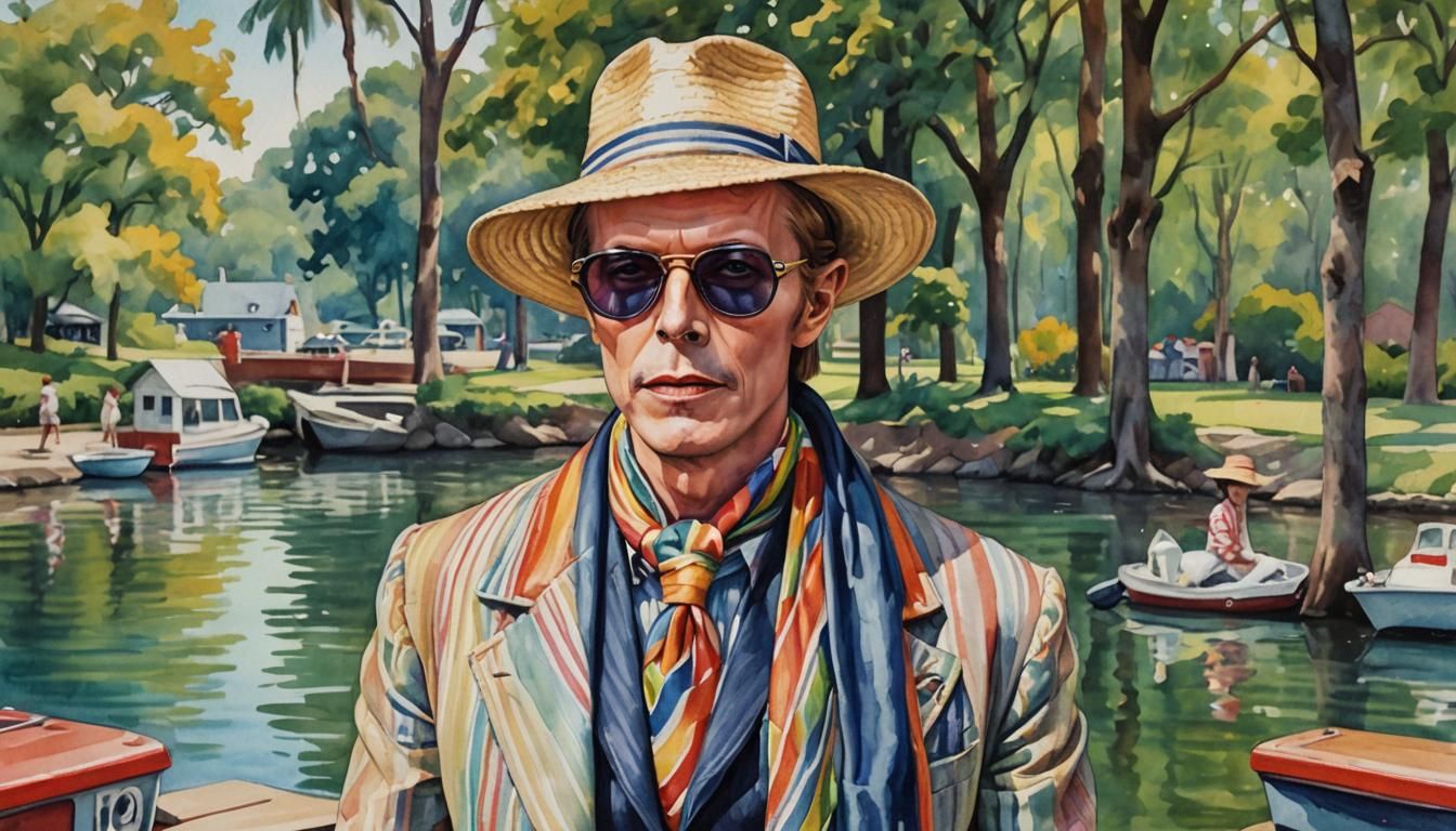 David Bowie as Pop Art Candyland Watercolor Portrait