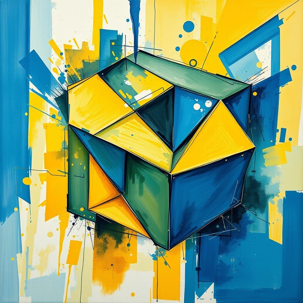 Abstract Cubist Charcoal Drawing in Gouache Style