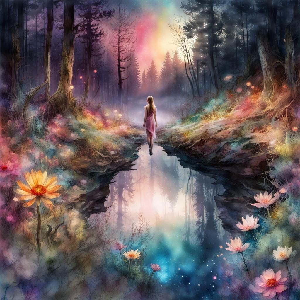 Elf in Forest by Reflective River