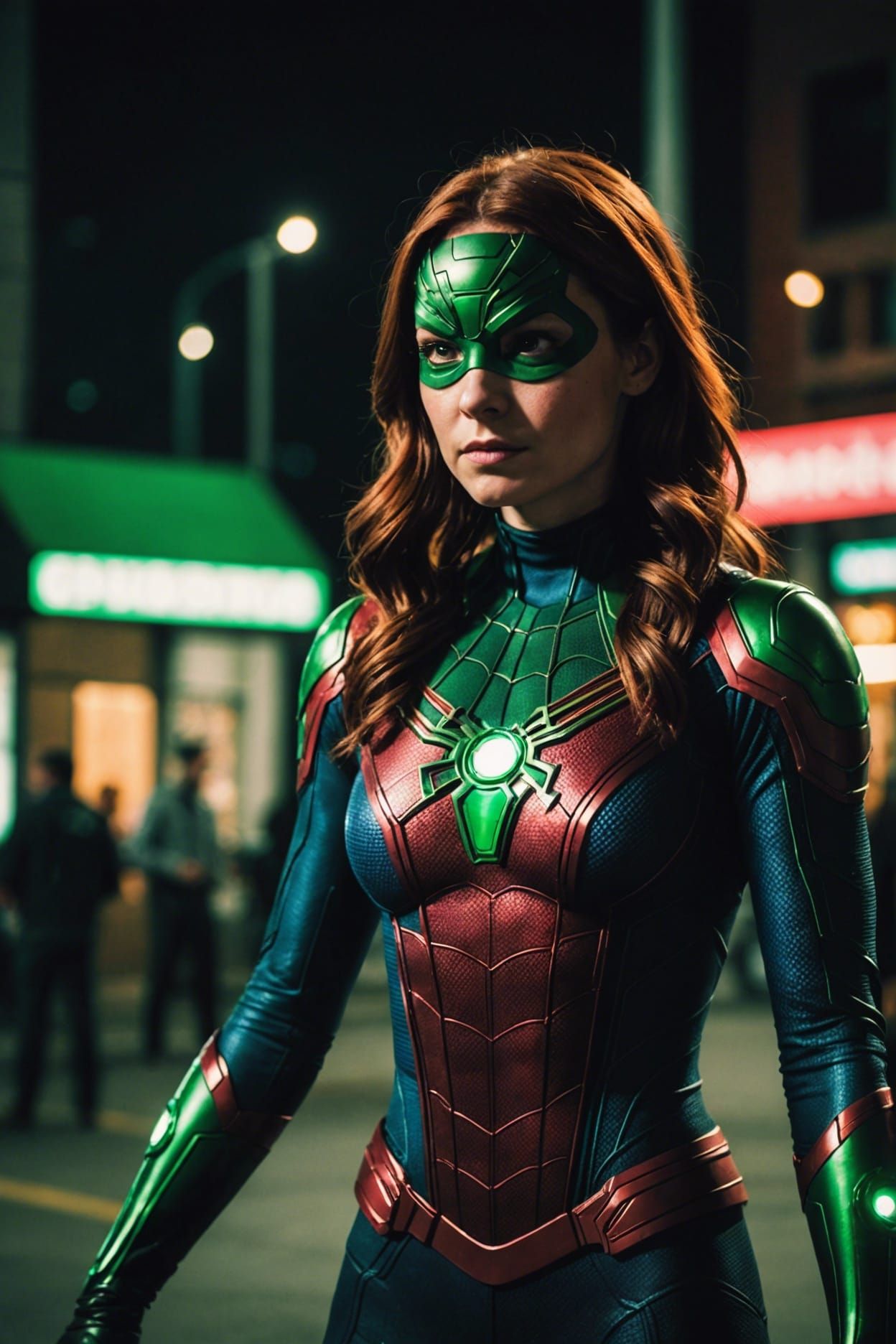 Female Spider-Man as Green Lantern: Cinematic Film Still