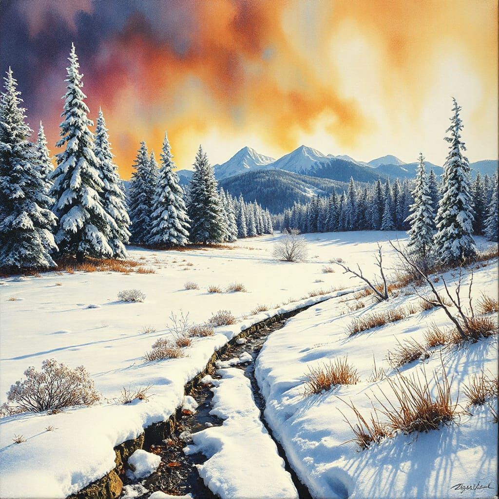 Winter Landscape in Expressionist-Abstract Fractal Style