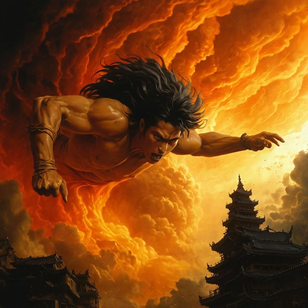 Raging Tornado in Yokai Neoclassical Cyberpunk Style