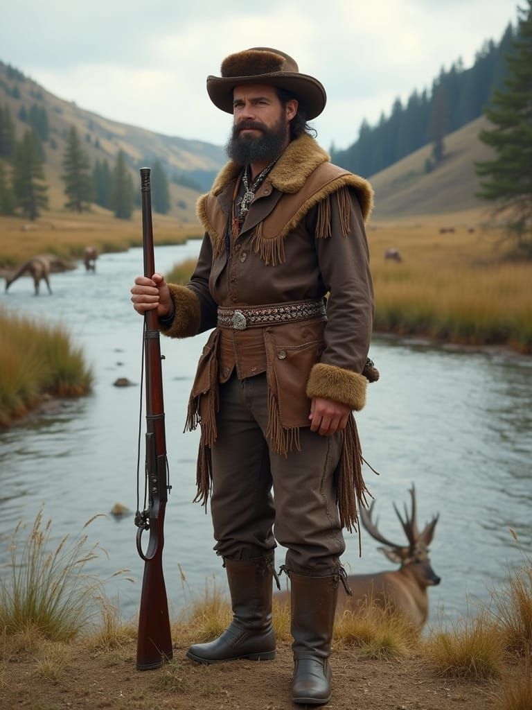Handsome Fur Trapper in Native American Attire