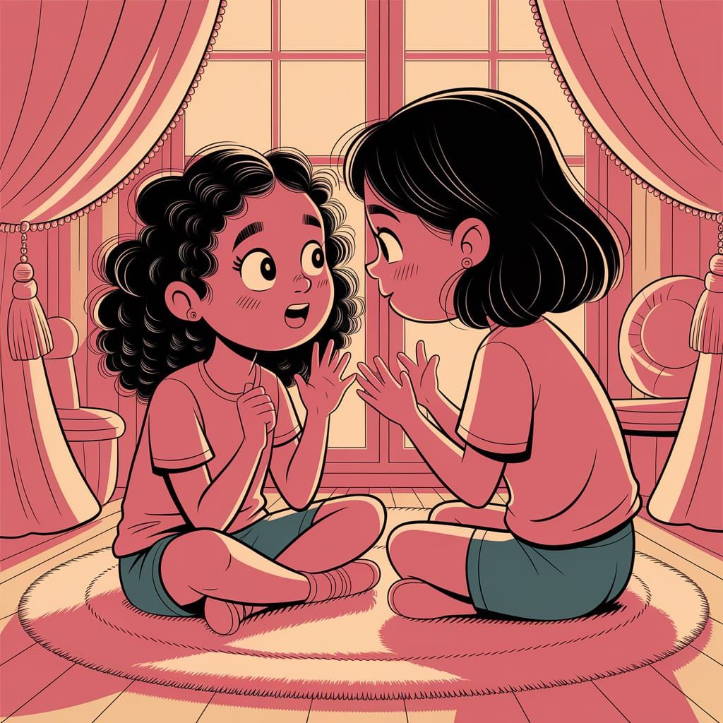 Kawaii Girl Listens to Friend's Exciting Tale in Cozy Room