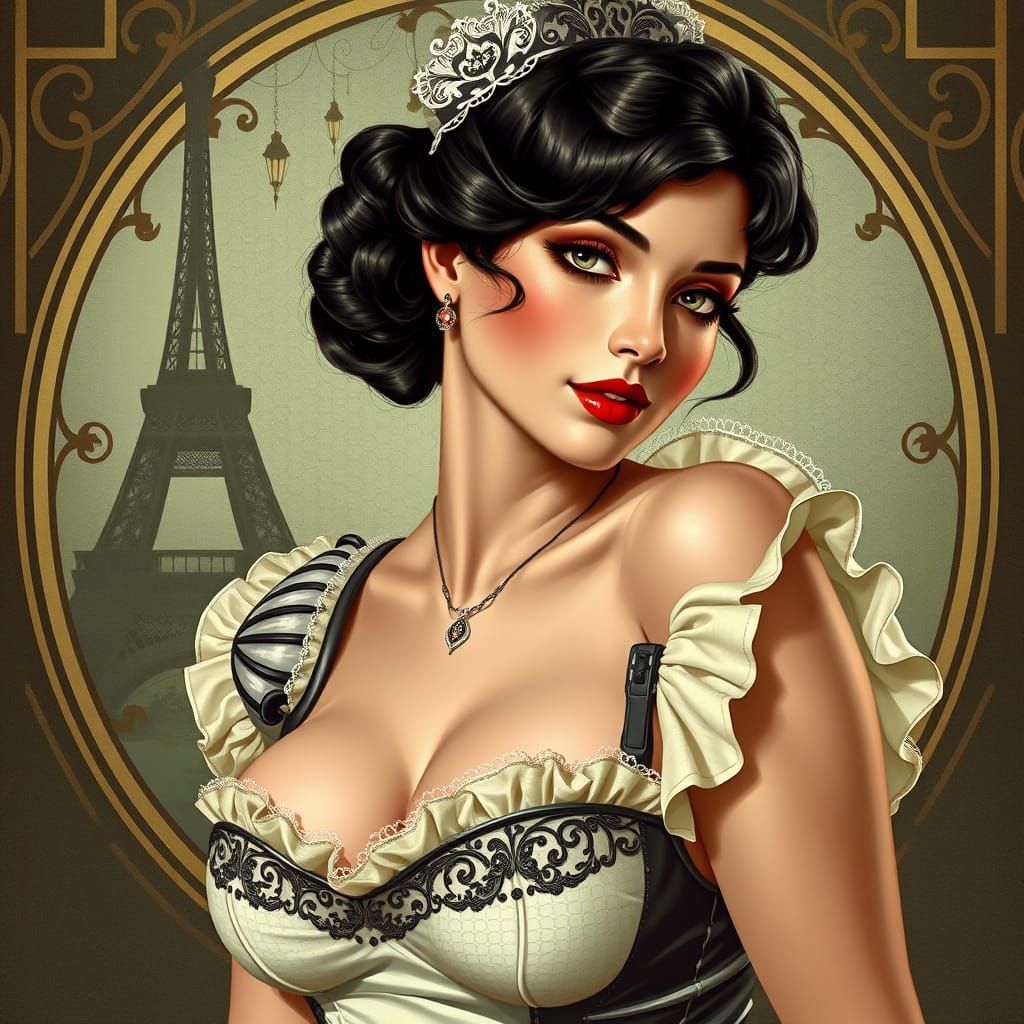 Seductive French Maid in Art Nouveau Style