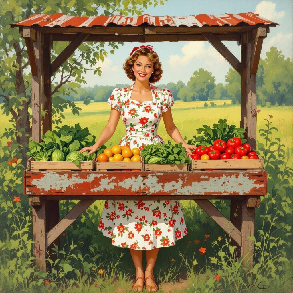 Nostalgic Farm Girl in Vintage Pin-Up Style