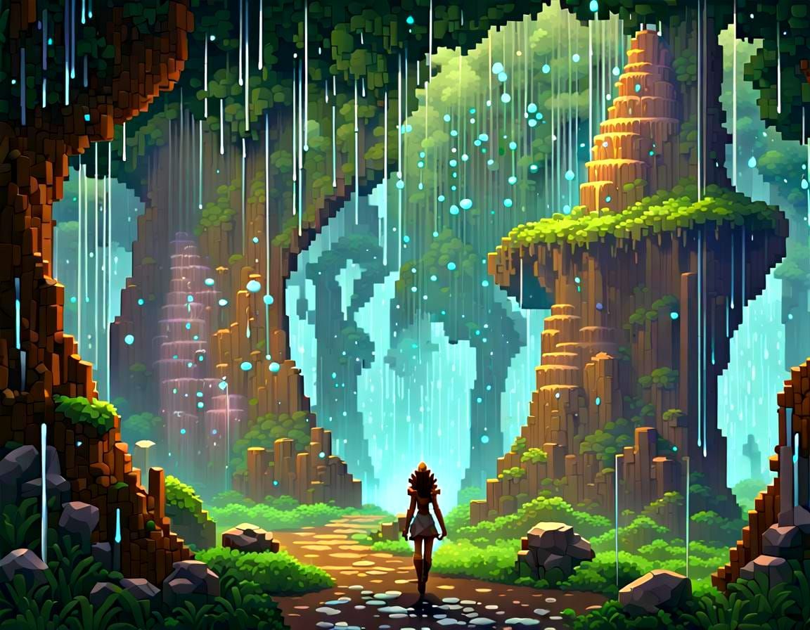 Walking in a Rainy Wood - pixel art