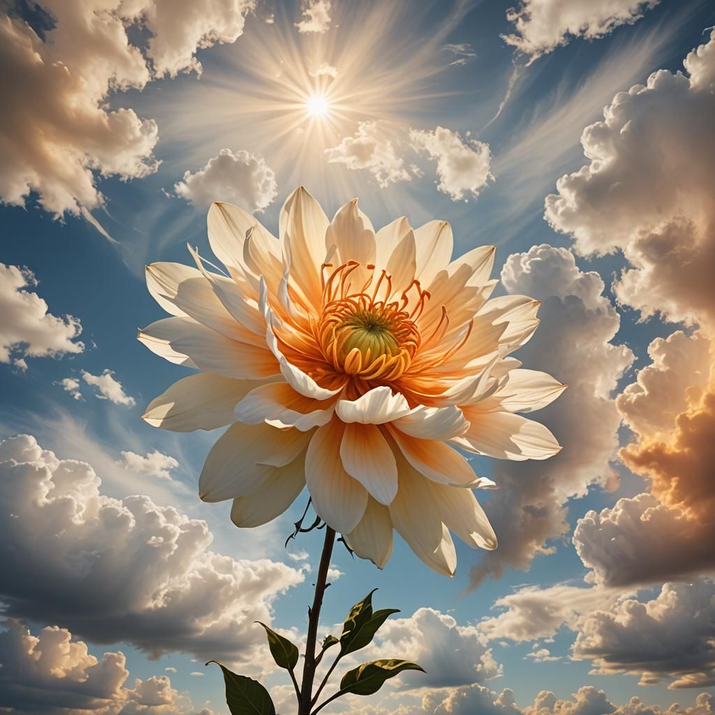 Surreal Floating Flower with Cloud Petals in Pastel Colors