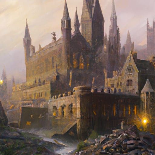 Hogwarts Castle in Oil Painting Style