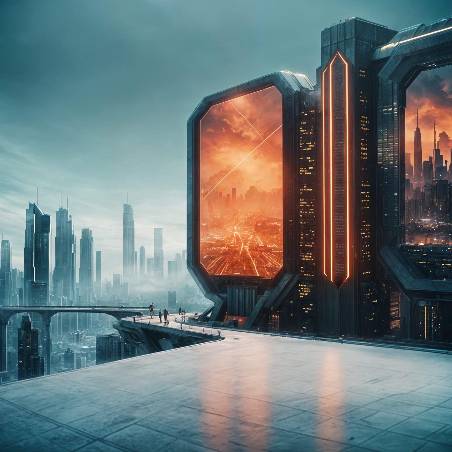 Colossal Futuristic Cityscape At Dusk