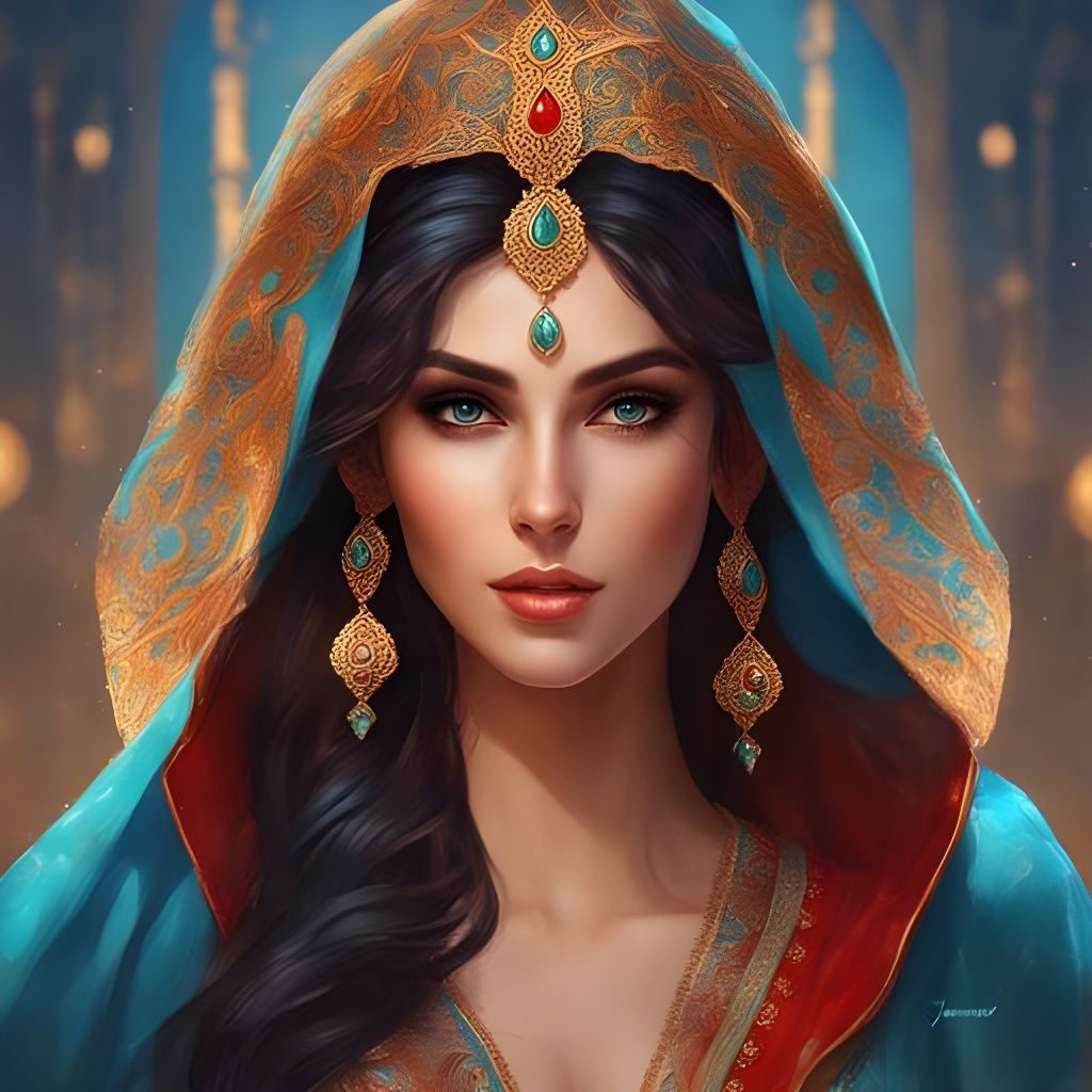 Beautiful Iranian Girl Portrait in Splash Art Style