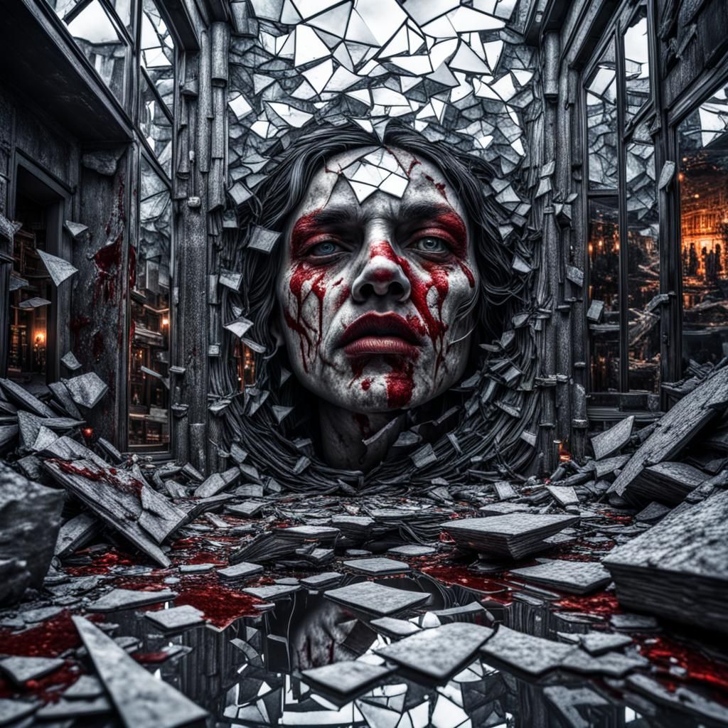 Shattered Dreams: A Hyperrealistic Bloody Mirror