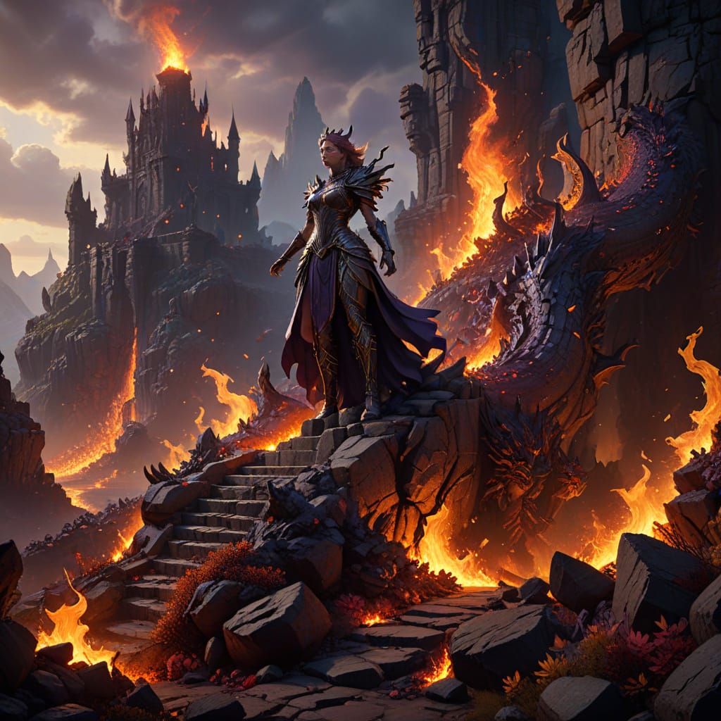 Epic Dark Fantasy Realm with Majestic Dragons and Vibrant Fl...