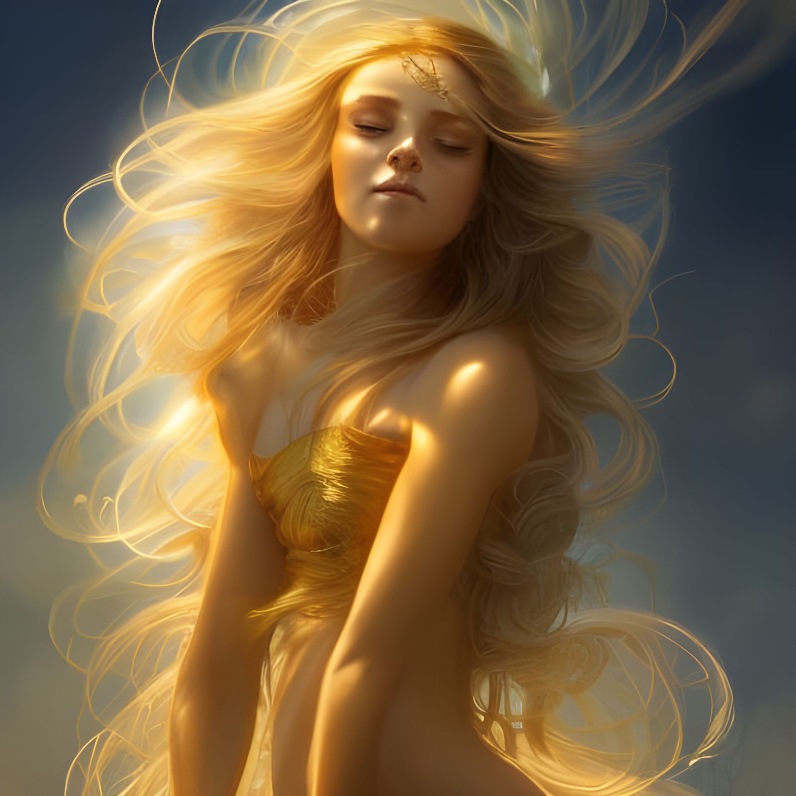 Wheat Goddess in Flowing Golden Grain Field