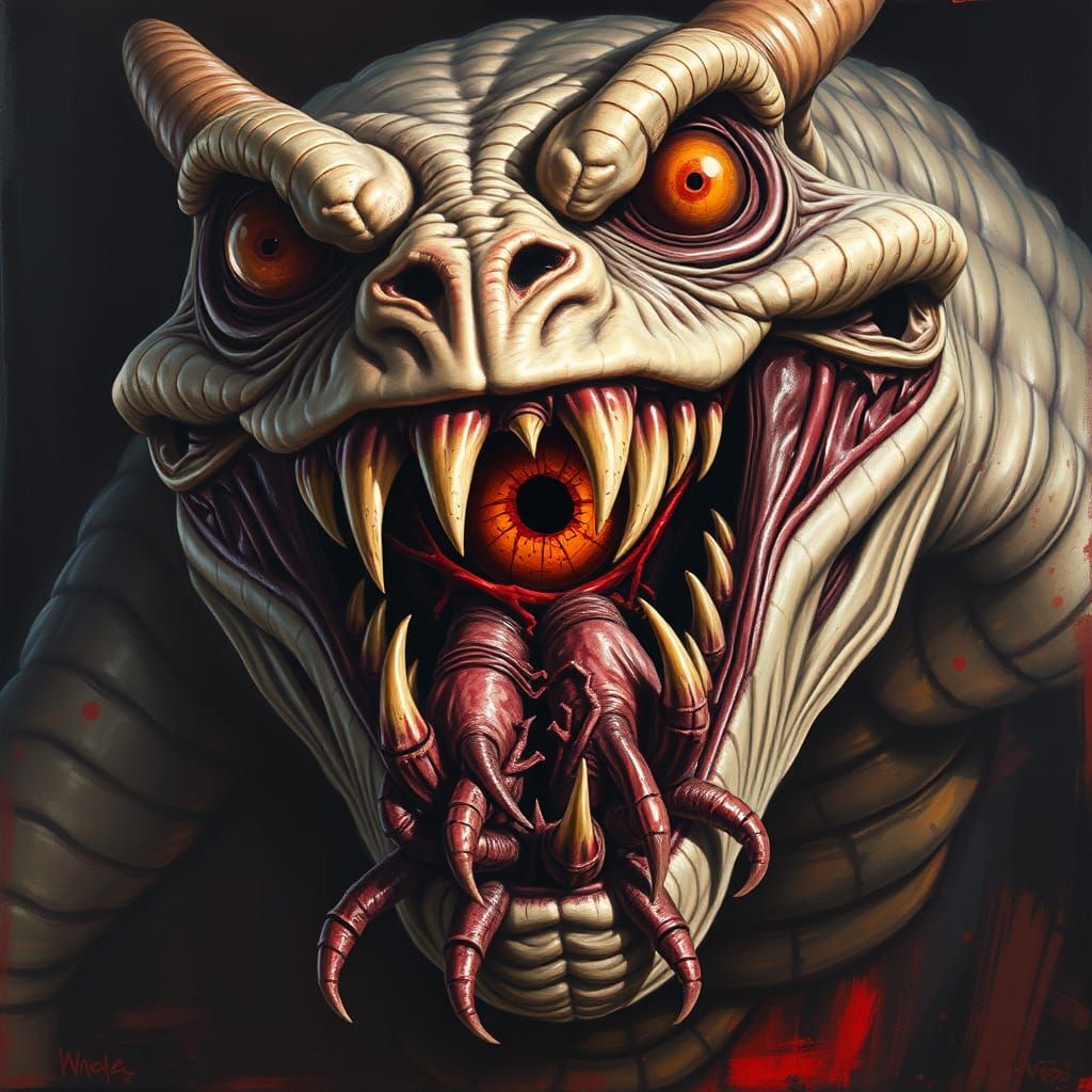 Grotesque, Reptilian Demon with Twisted Grin and Malevolent ...