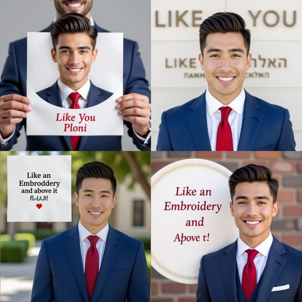 Friendly Young Man in Blue Suit, Embroidery Style