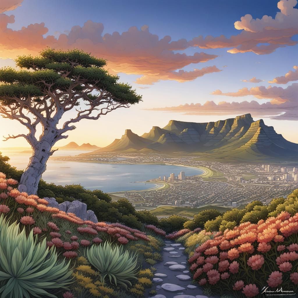 Anime View of Table Mountain at Daybreak