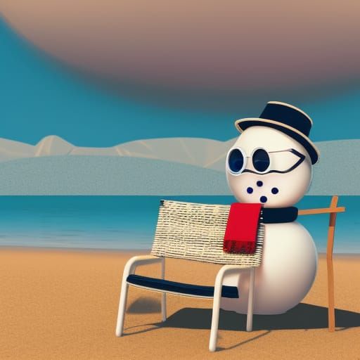 Snowman at the Beach in Pixar Style